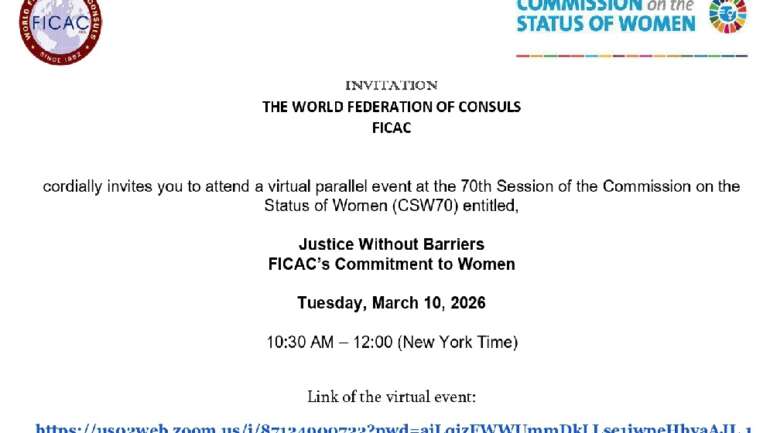 FICAC CSW70 Parallel Event Invitation: Justice Without Barriers – March 10th 2026 Virtual Event
